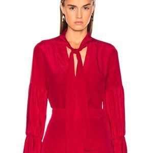 (Alexis) Tobit Tie-neck Shirred Silk Top In Cherry Red